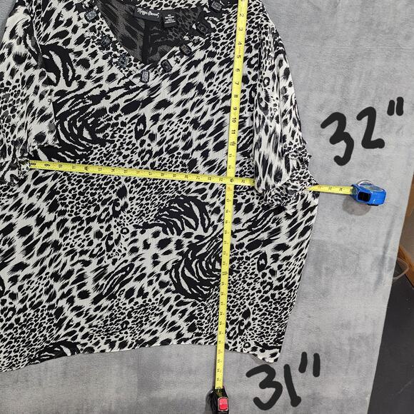 Maggie Barnes Chiffon Blouse 4X Animal Print Bead Embellished Black and White - Picture 7 of 7